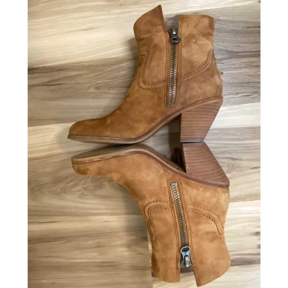 Sam Edelman Louie Tan Suede Fringe Ankle Boots Western Booties 7 Country Cowgirl - Picture 5 of 8